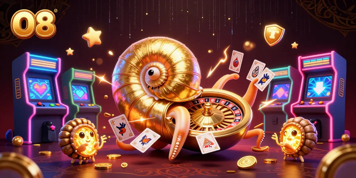 O8 engages in thrilling casino action with a giant nautilus roulette wheel and glowing game elements.