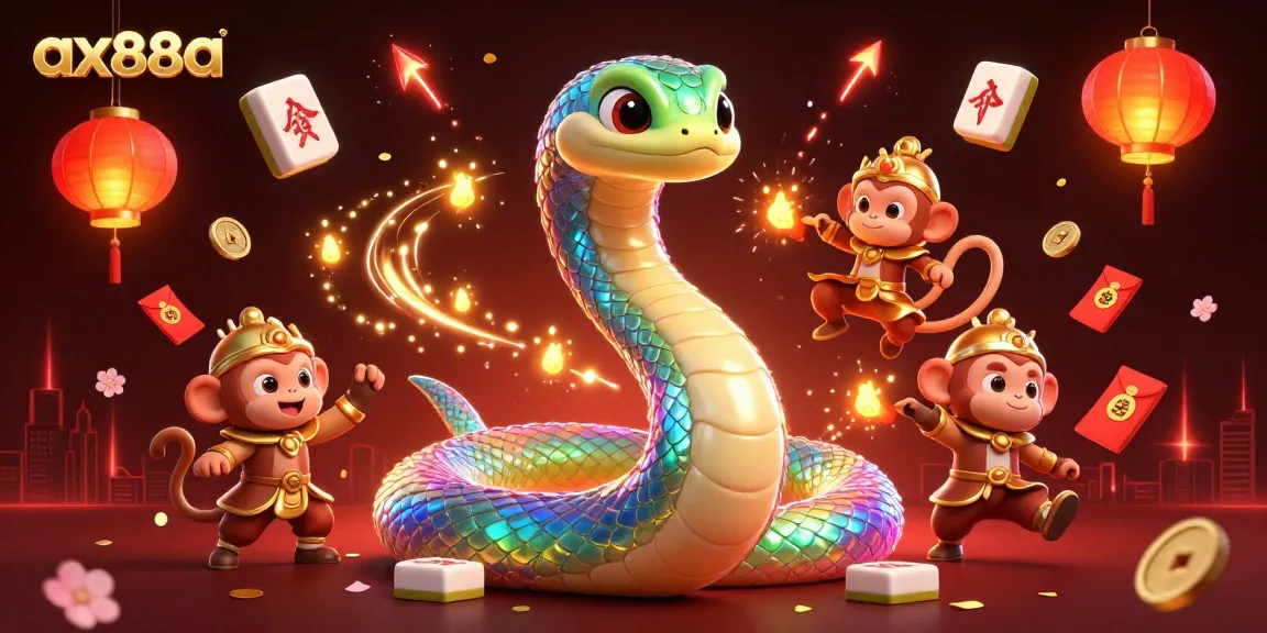 Experience thrilling gameplay at ax88a with a colorful serpent and monkey king in an enchanting casino scene.