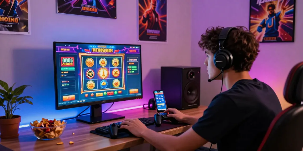Engaging scene of a gamer enjoying APK Bet Games in a cozy setting with vibrant casino interfaces.