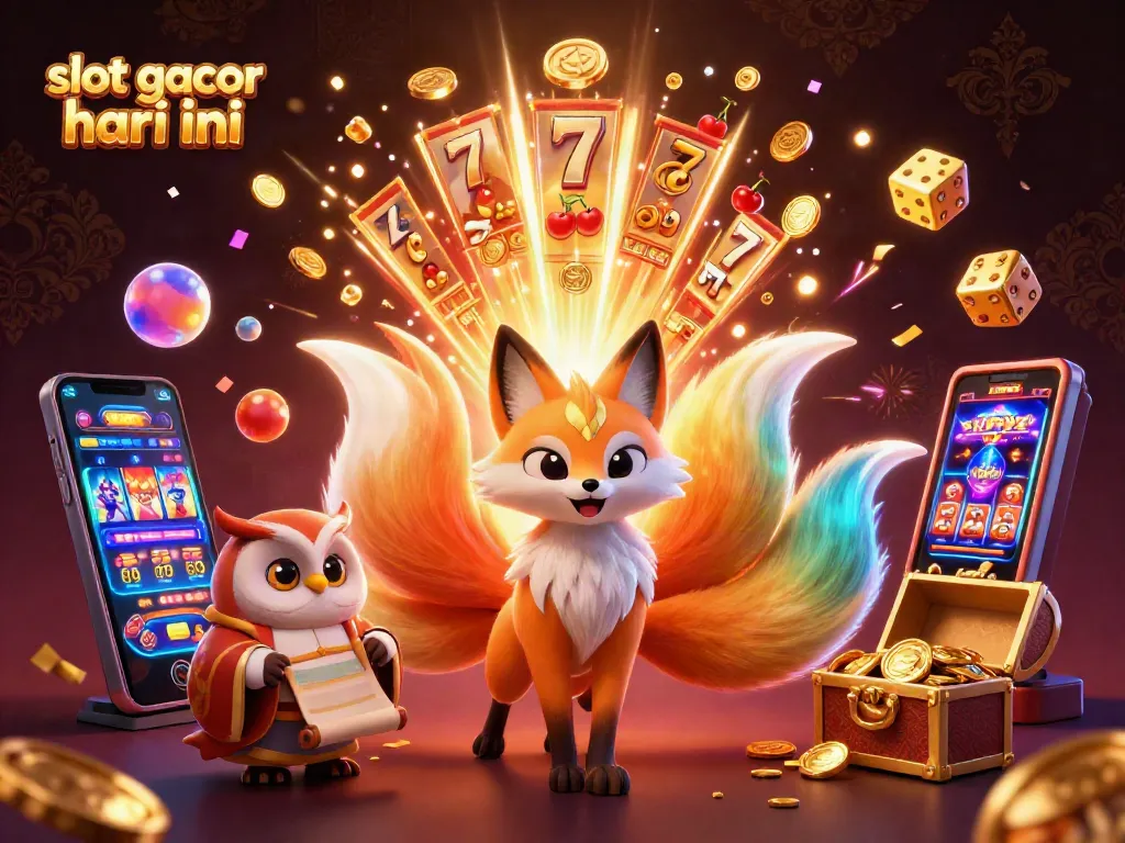 Experience the thrill of slot gacor hari ini with vibrant characters and dynamic casino elements in a rich 3D scene.