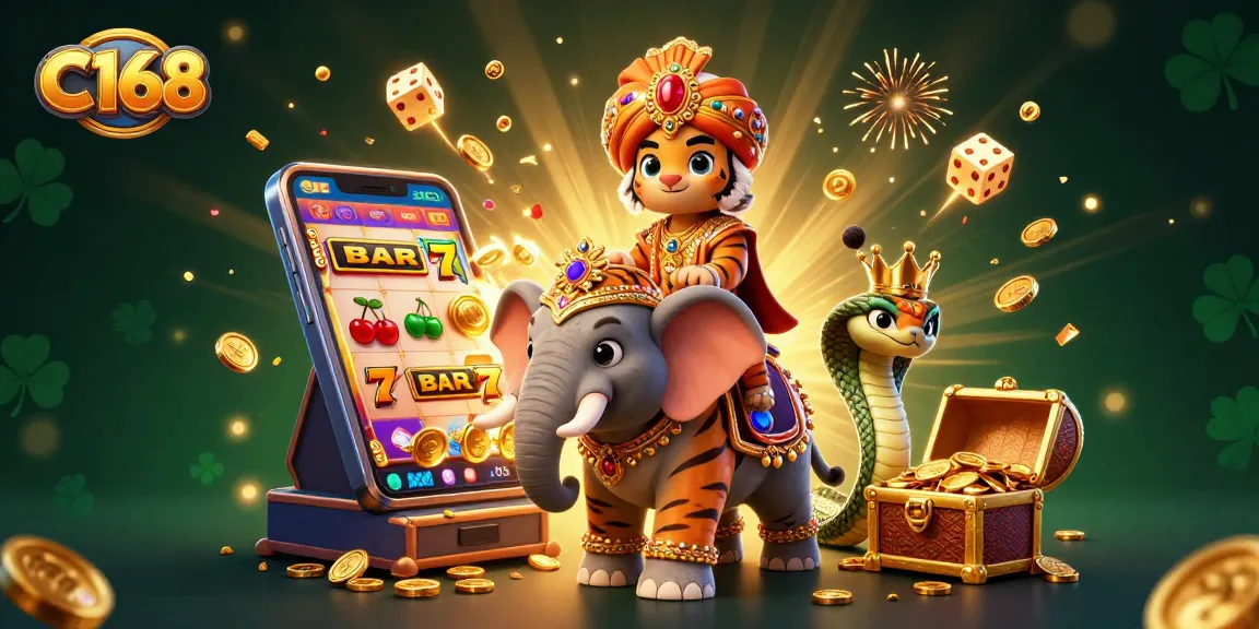C168 players spinning the reels at a vibrant online casino, surrounded by exciting jackpot elements.