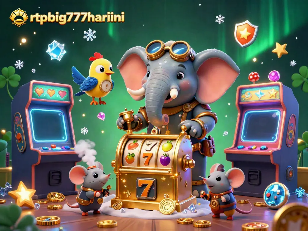 Experience thrilling wins with rtpbig777hariini's vibrant 3D steampunk casino scene featuring lucky slots!