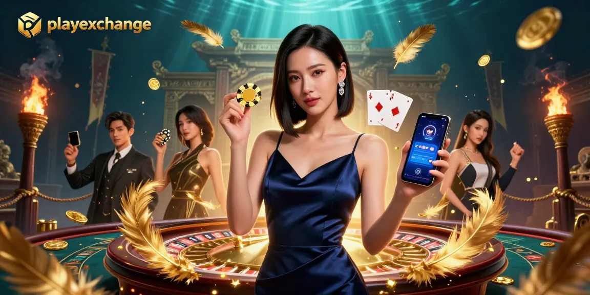 Engage with playexchange and experience thrilling casino games featuring dynamic visuals of a confident player.