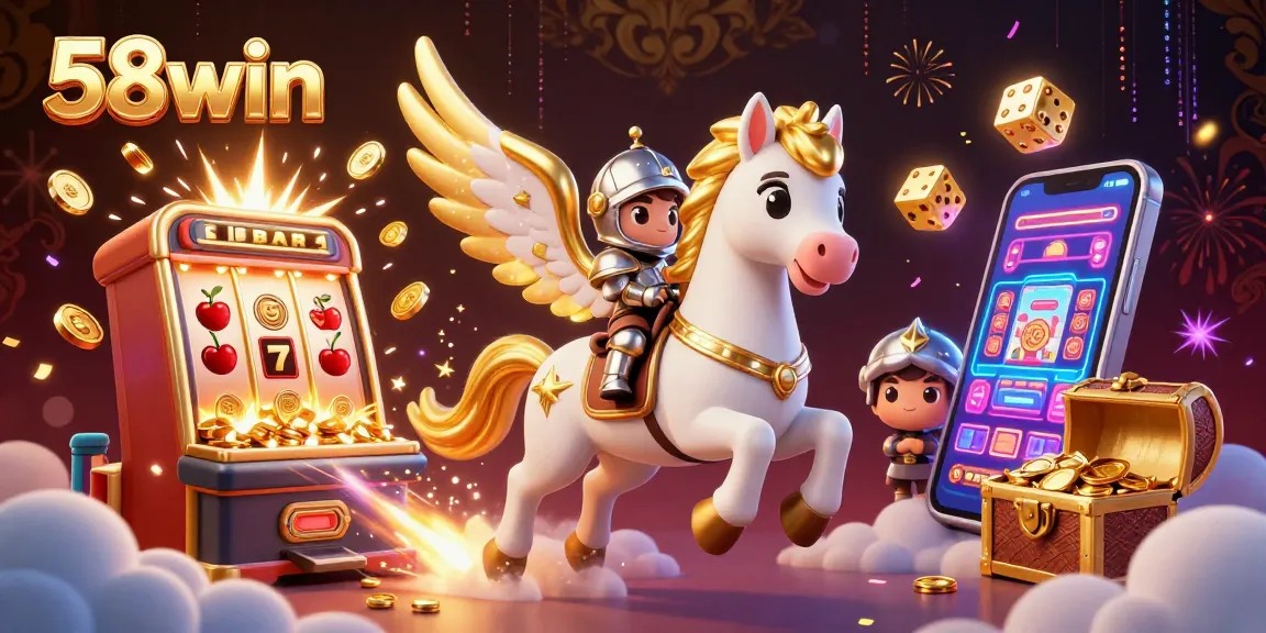 Experience the excitement of 58win with a celestial horse and jackpot slots illustration.
