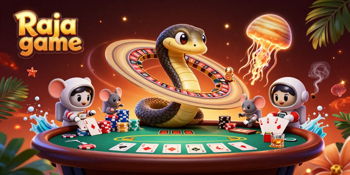 Raja game showcases a vibrant cosmic casino with snake-themed roulette and astronaut mice betting.
