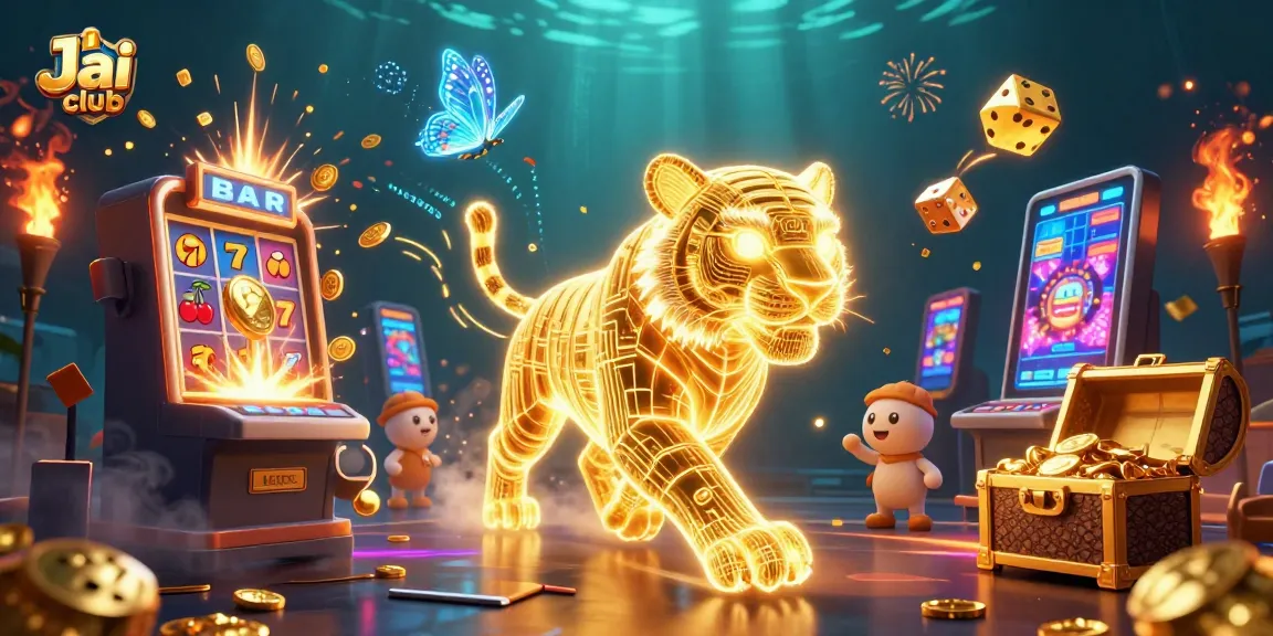 Experience the vivid action of Jai club with a golden tiger in a vibrant digital casino.