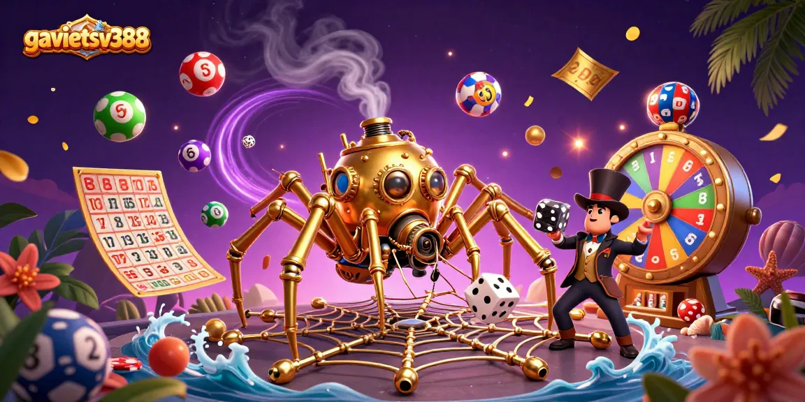 Experience the excitement at gavietsv388 with a vibrant 3D casino scene filled with dynamic gambling elements.