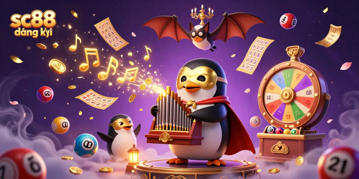 Engage in thrilling gameplay with sc88 đăng ký, featuring an elaborate casino scene with golden coins and dynamic lottery elements.
