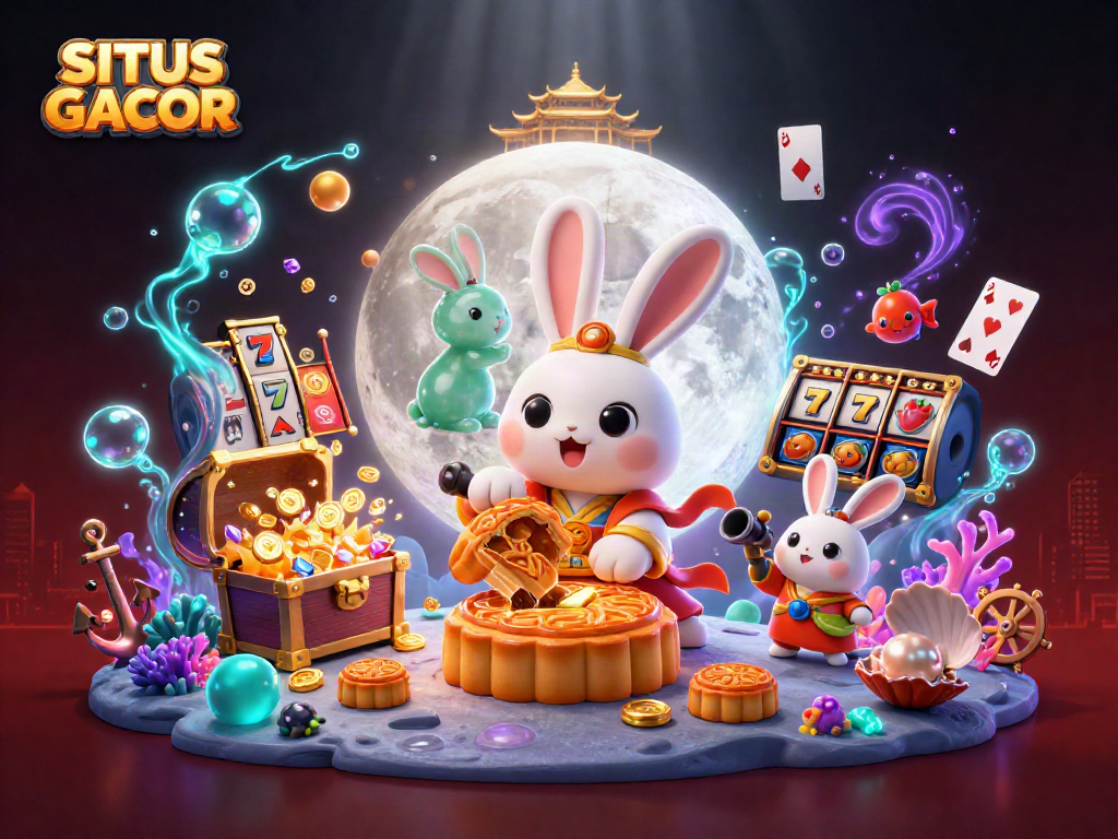 Spin to win with SITUS GACOR's lively 3D casino experience, showcasing vibrant slots and energetic characters.