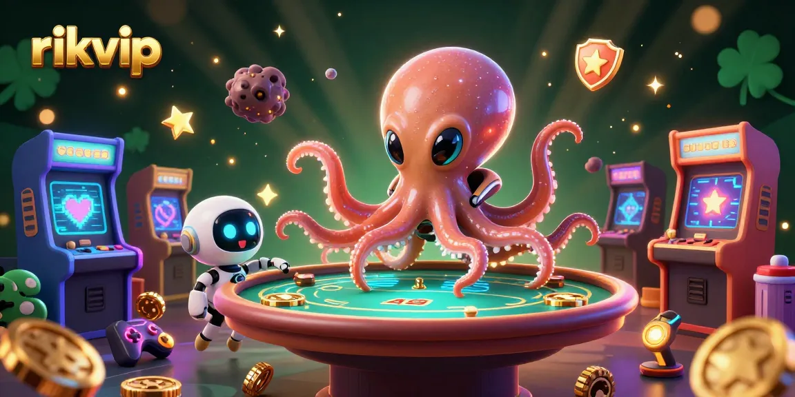 Experience thrilling gaming adventures at rikvip with a vibrant 3D alien octopus at a holographic poker table.