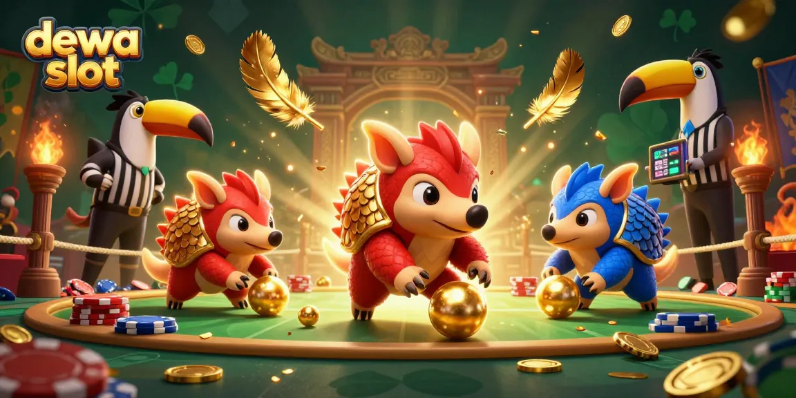 Engage in exciting gameplay with dewa slot as rival pangolins compete in a vibrant casino arena.