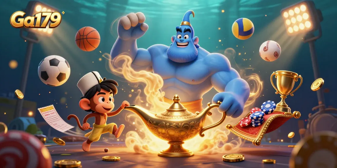 Experience the thrill of Ga179 with a dynamic 3D casino scene featuring vibrant characters and elements.