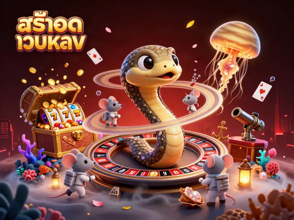 Experience the thrill of สล็อตเว็บตรง with animated casino gameplay elements showcased in a vibrant cosmic scene.