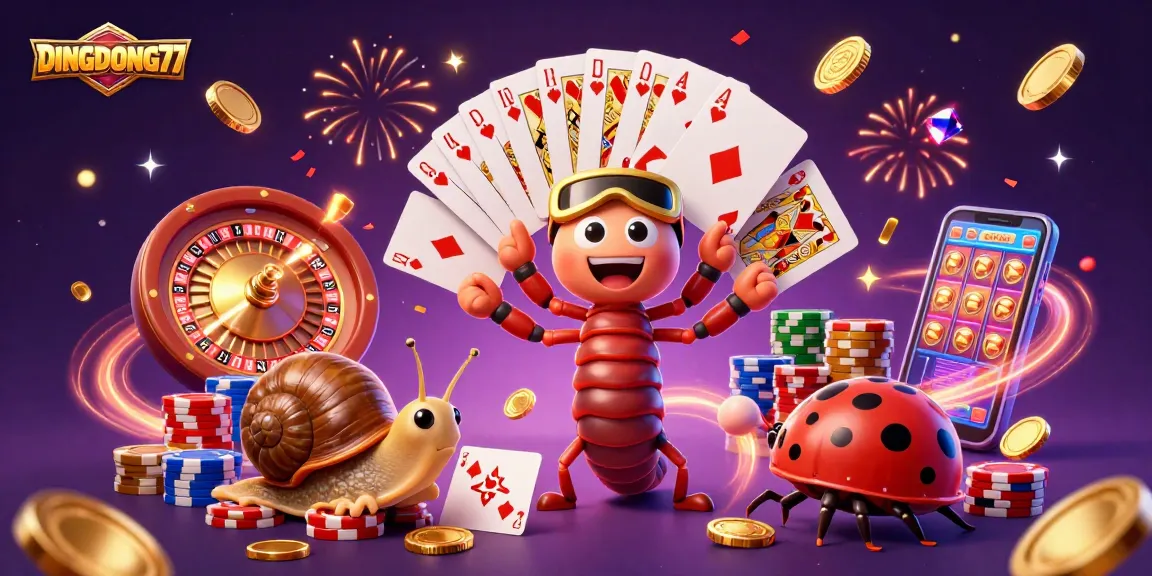 Experience thrilling slots and gaming at DINGDONG77 with an exciting casino illustration.