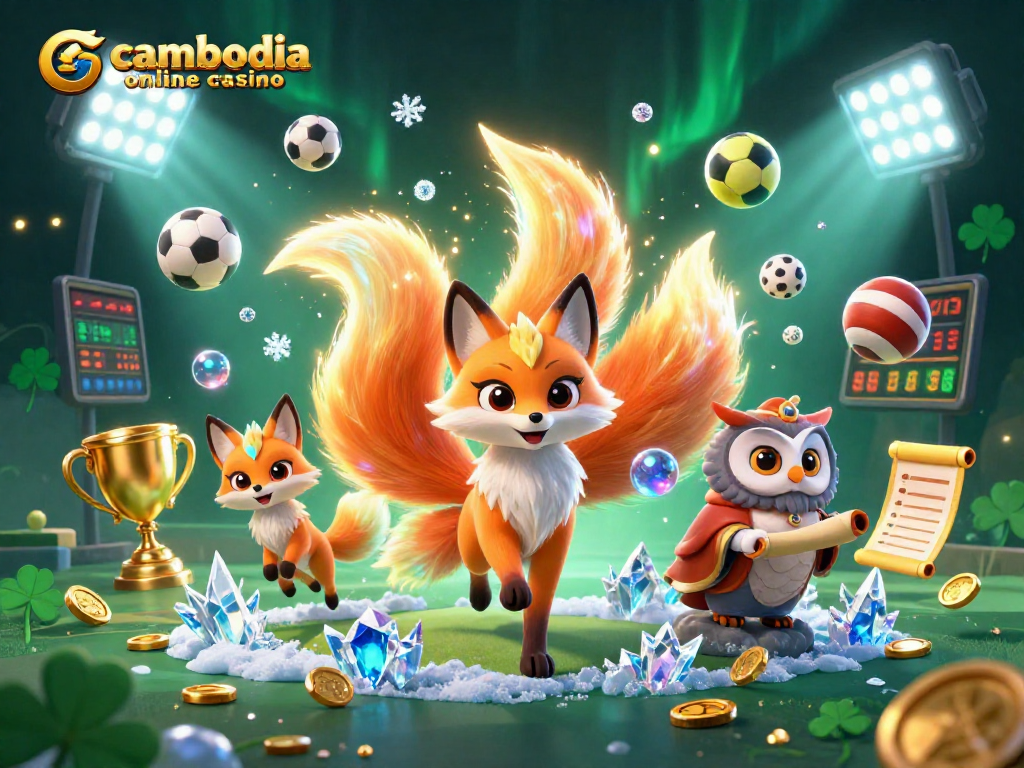 Experience the excitement of cambodia online casino with vibrant characters and sports betting elements in a dynamic scene.
