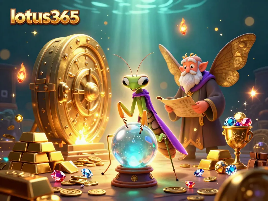 Engage in thrilling bets at lotus365 with a vibrant 3D casino scene filled with fortune teller and ancient treasures.